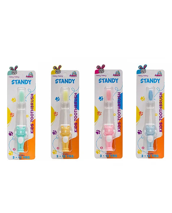 Adore Standy Kids Toothbrush With Safety Case Pack of 4 - Multicolor