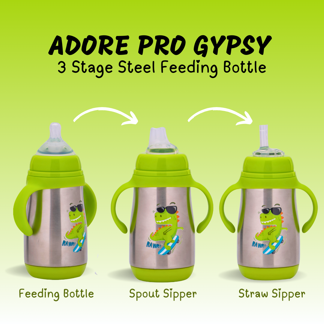 Adore Gypsy! 3Stage Stainless Steel Feeding Bottle With Gravity Ball -Green