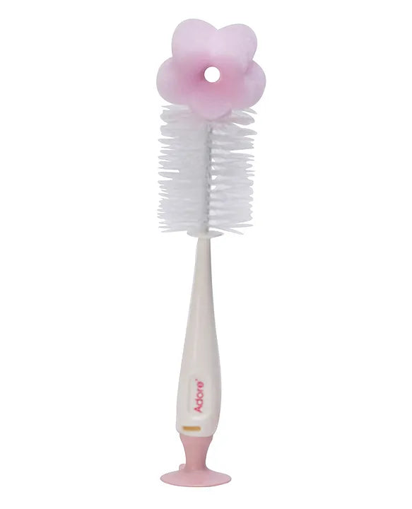 Adore Blossoms 2 in-1 Baby Bottle Cleaning Brush Kit with Silicone Suction Base - Pink
