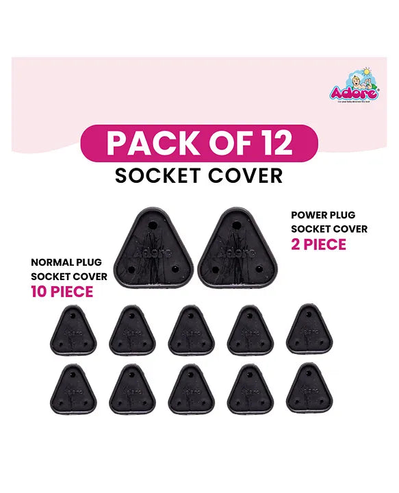 Adore Baby Safety Child Proofing Electrical Socket Cover Set- Pack of 12-Black