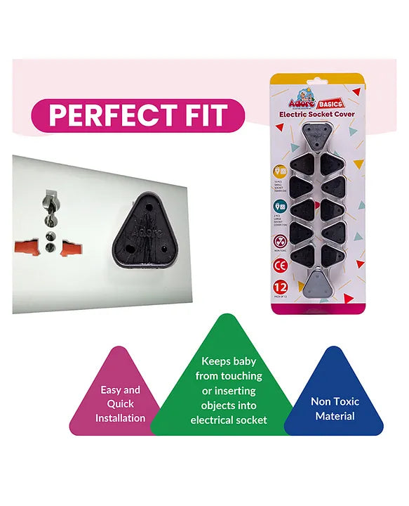 Adore Baby Safety Child Proofing Electrical Socket Cover Set- Pack of 12-Black