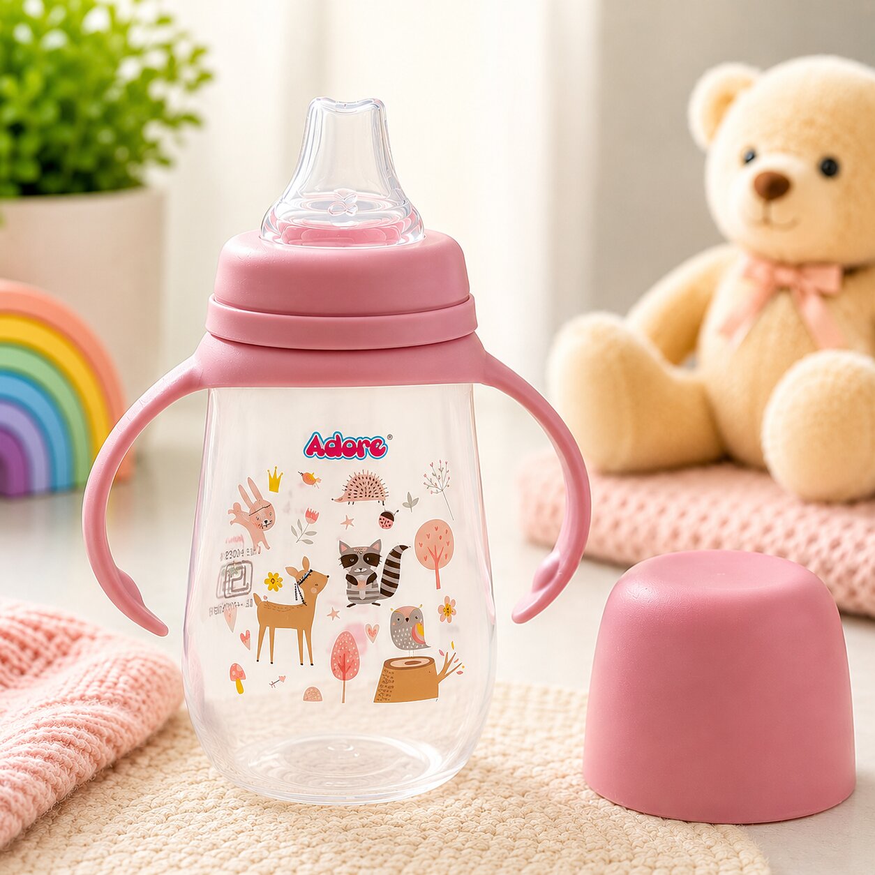 Adore Ireland Wide Neck Soft Spout sipper with Twin Handle-250ml- Pink