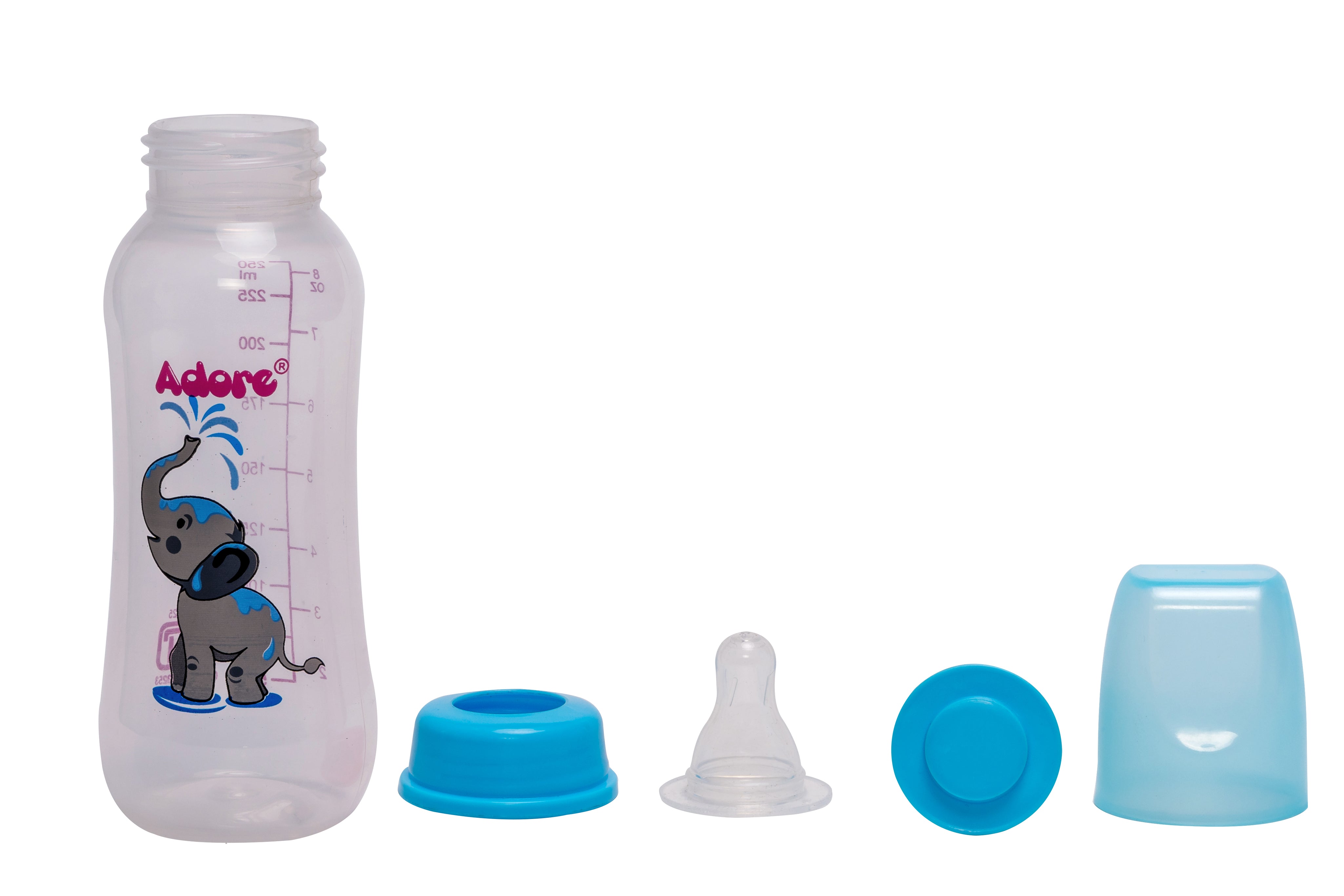 Adore Jungle Bay 2 Stage Narrow Neck Feeding Bottle - 250ml -  Blue Elephant