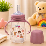 Adore Great Britain Wide Neck Straw Sipper with Gravity Ball and Twin Handle- 250ml Pink