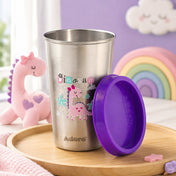 Adore Uno Printed Stainless Steel Tumbler with Spill Proof Lid 300 ml - Purple