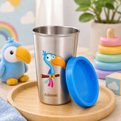 Adore Uno Printed Stainless Steel Tumbler with Spill Proof Lid 300 ml - Blue