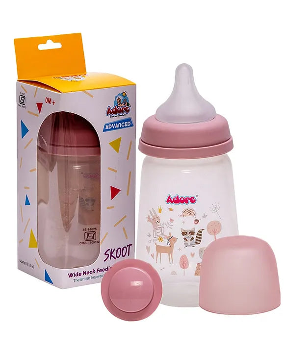 Adore Skoot Sr 2 Stage Wideneck Feeding Bottle - 250 ml - Pink