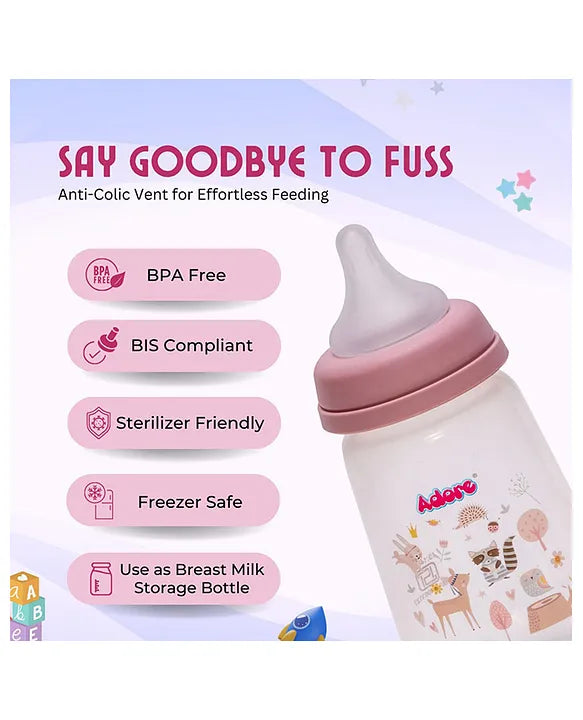 Adore Skoot Sr 2 Stage Wideneck Feeding Bottle - 250 ml - Pink