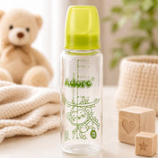 Adore Glaze Senior 2 Stage Glass Feeding Bottle with Anti- Colic Teat -250ml- Green