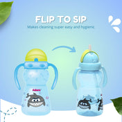 Adore Zing! The Amazing Straw Sipper with Twin Handle- Flip N Sip- 300ml Blue