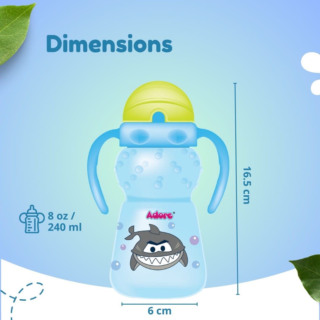 Adore Zing! The Amazing Straw Sipper with Twin Handle- Flip N Sip- 300ml Blue