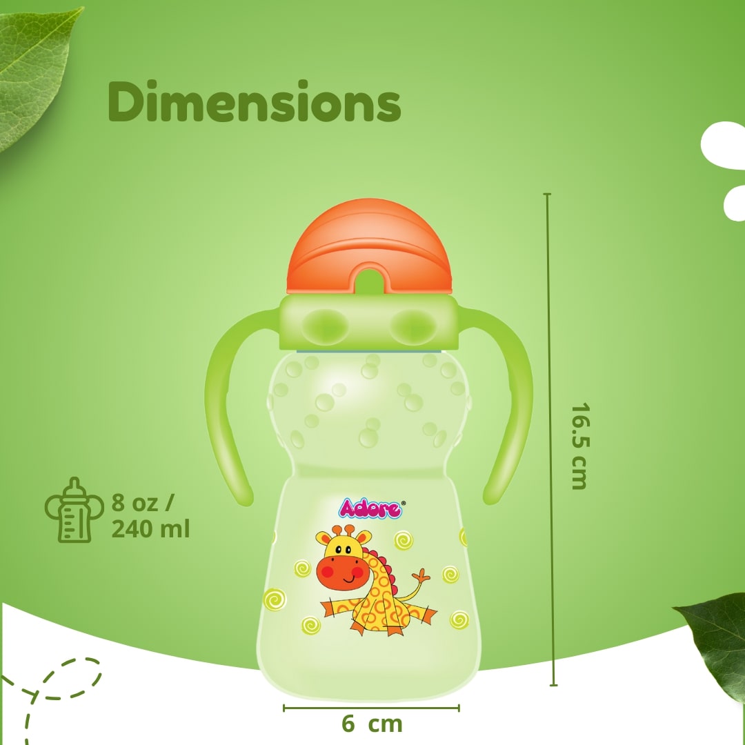 Adore Zing! The Amazing Straw Sipper with Twin Handle- Flip N Sip- 300ml Green