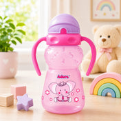 Adore Zing! The Amazing Straw Sipper with Twin Handle- Flip N Sip- 300ml Pink