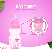 Adore Zing! The Amazing Straw Sipper with Twin Handle- Flip N Sip- 300ml Pink