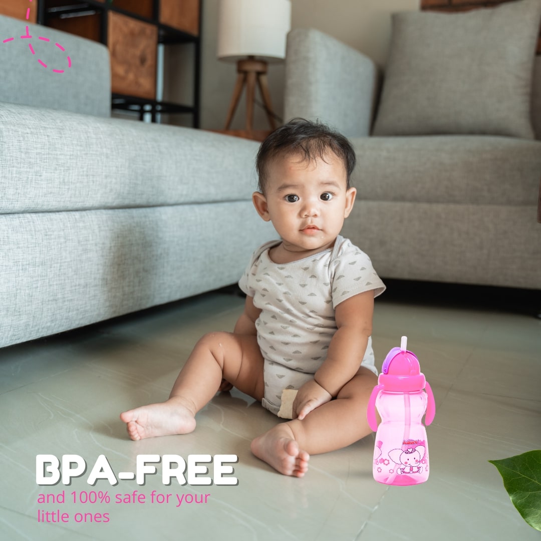 Adore Zing! The Amazing Straw Sipper with Twin Handle- Flip N Sip- 300ml Pink