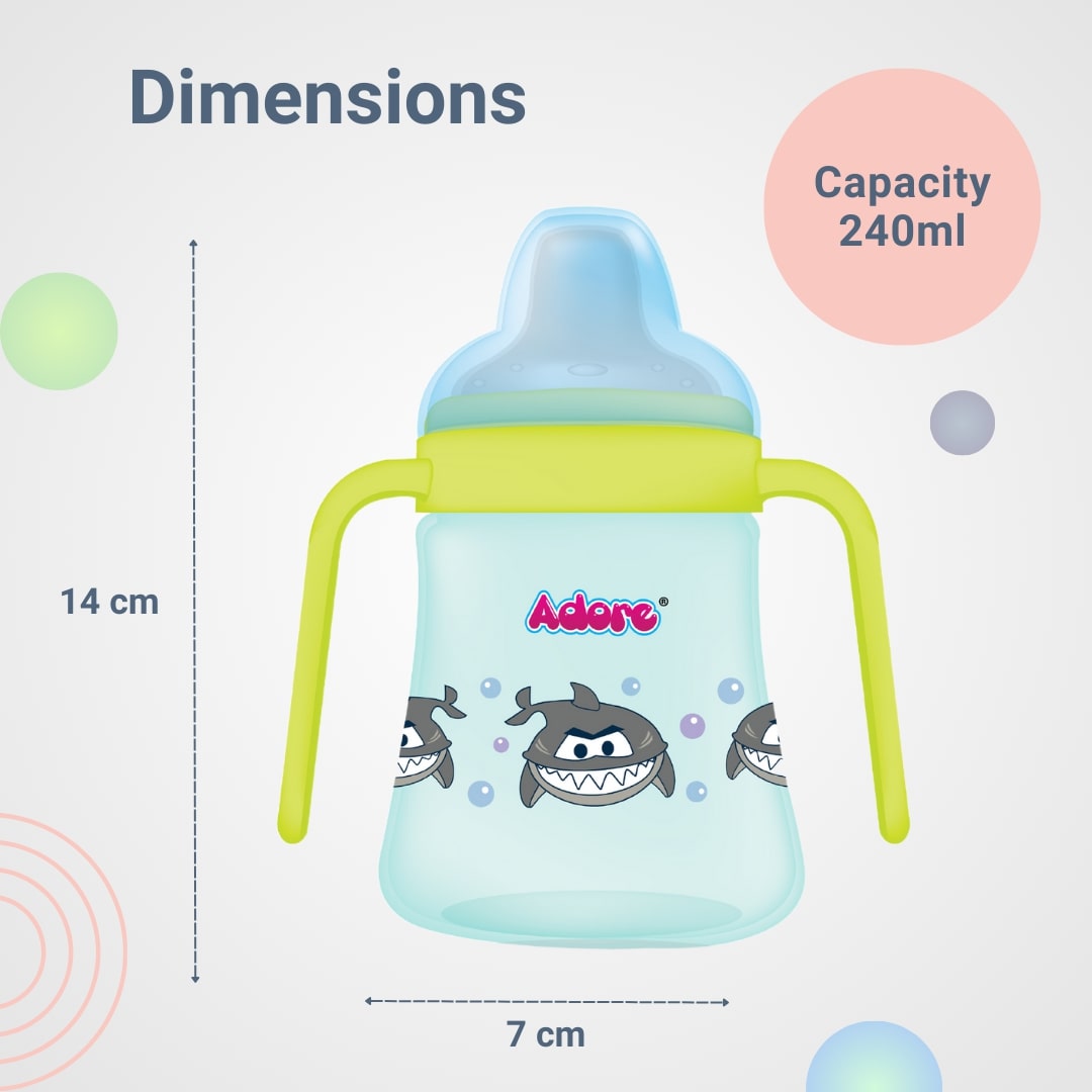 Adore Zippy! The Amazing Soft Silicone Spout Sipper with Twin Handle & Dust Free Hood- 270ml - Blue