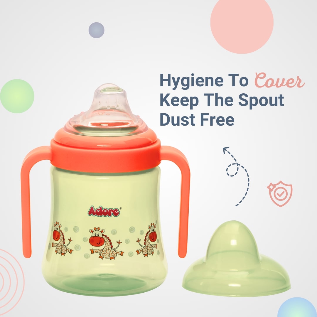 Adore Zippy! The Amazing Soft Silicone Spout Sipper with Twin Handle & Dust Free Hood- 270ml - Green