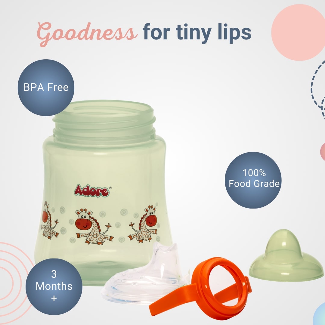 Adore Zippy! The Amazing Soft Silicone Spout Sipper with Twin Handle & Dust Free Hood- 270ml - Green