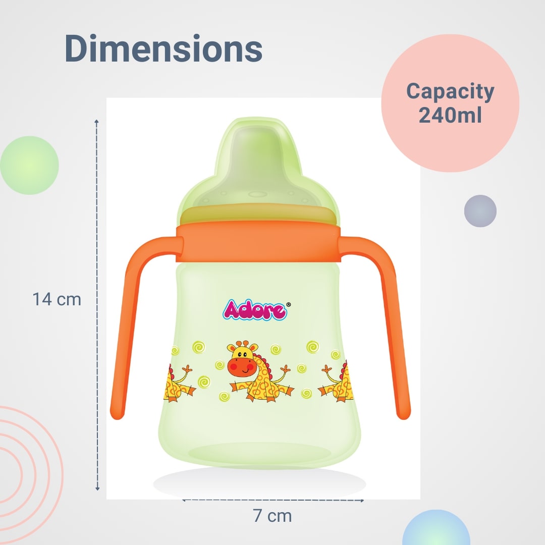 Adore Zippy! The Amazing Soft Silicone Spout Sipper with Twin Handle & Dust Free Hood- 270ml - Green