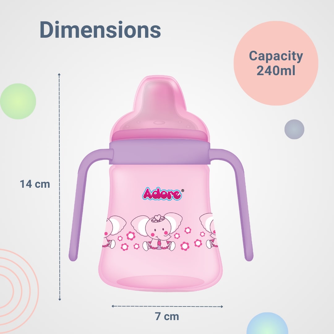 Adore Zippy! The Amazing Soft Silicone Spout Sipper with Twin Handle & Dust Free Hood- 270ml - Pink