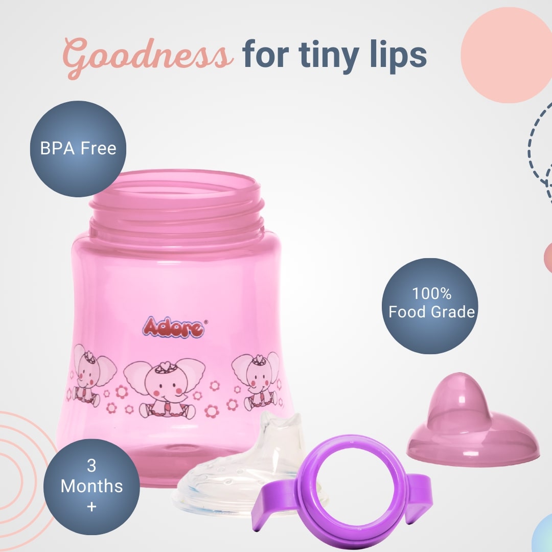 Adore Zippy! The Amazing Soft Silicone Spout Sipper with Twin Handle & Dust Free Hood- 270ml - Pink