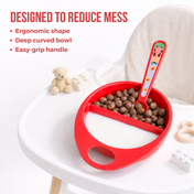 Adore Supper Hero Feeding Bowl with Spoon, Fork & Wooden Masher- Red