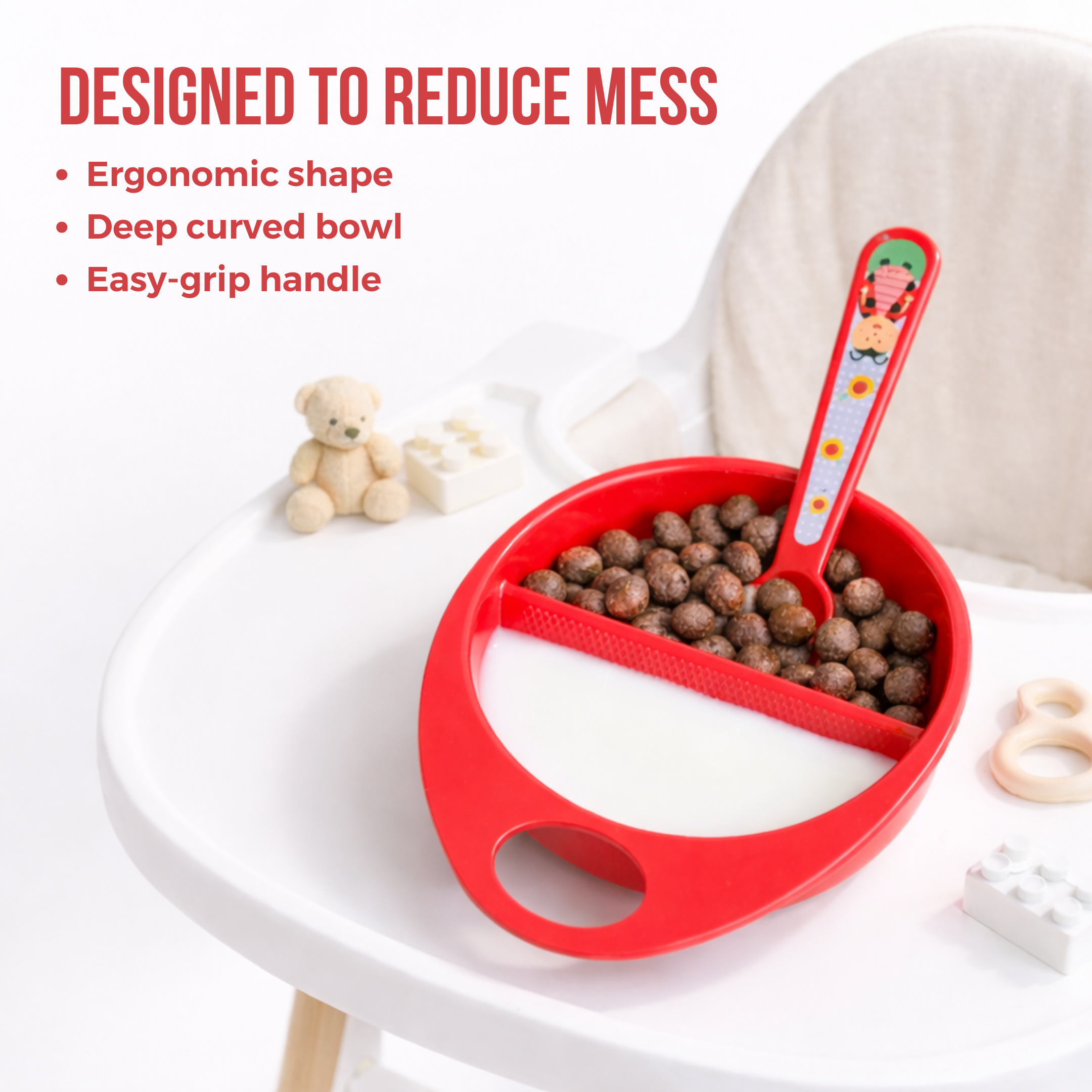 Adore Supper Hero Feeding Bowl with Spoon, Fork & Wooden Masher- Red