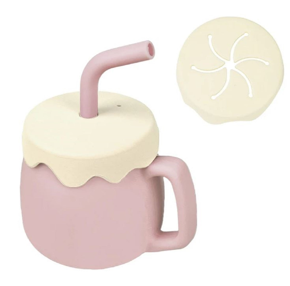 Adore ZEST 2 in 1 Silicone Sip n Snack Sippy Cup with Straw - 180 ml -Baby Pink