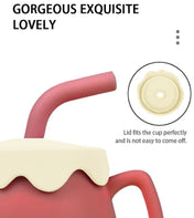 Adore ZEST 2 in 1 Silicone Sip n Snack Sippy Cup with Straw - 180 ml Dark Pink