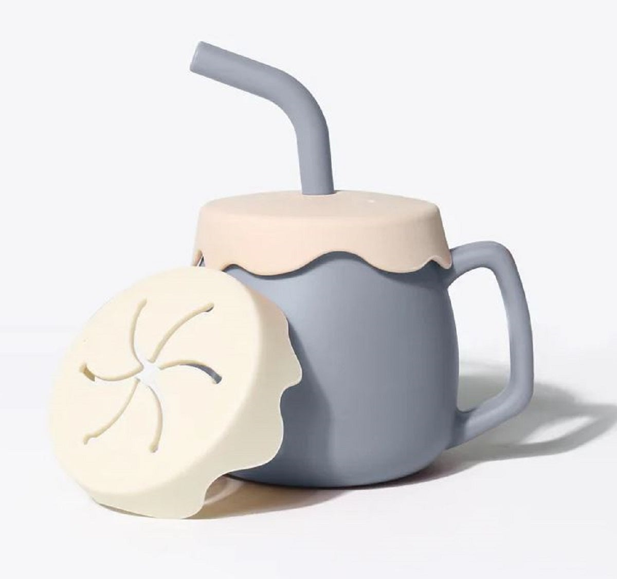 Adore ZEST 2 in 1 Silicone Sip n Snack Sippy Cup with Straw - 180 ml -Grey