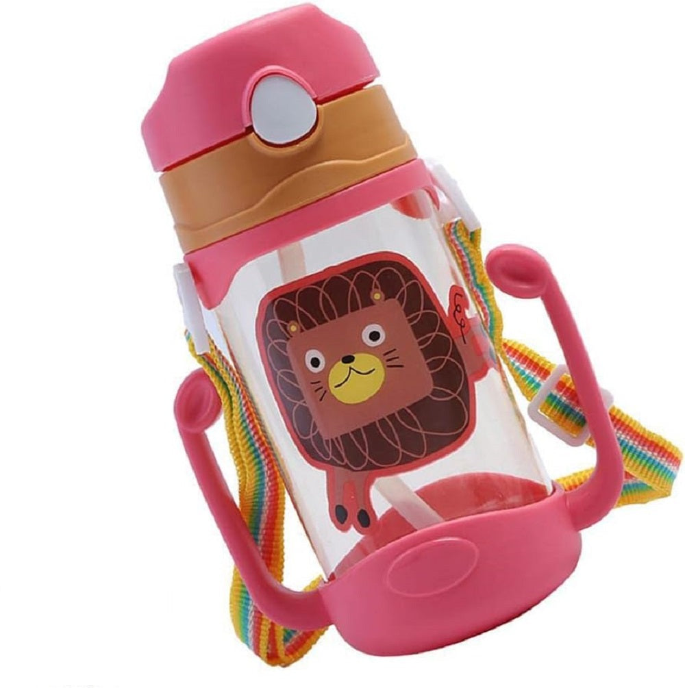 Adore JAFFA Lion Themed U Handle Straw Sipper with Adjustable Strap - 400ml Pink