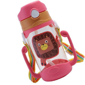 Adore JAFFA Lion Themed U Handle Straw Sipper with Adjustable Strap - 400ml Pink