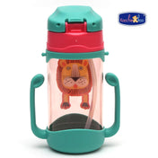 Adore JAFFA Lion Themed U Handle Straw Sipper with Adjustable Strap - 400ml Green
