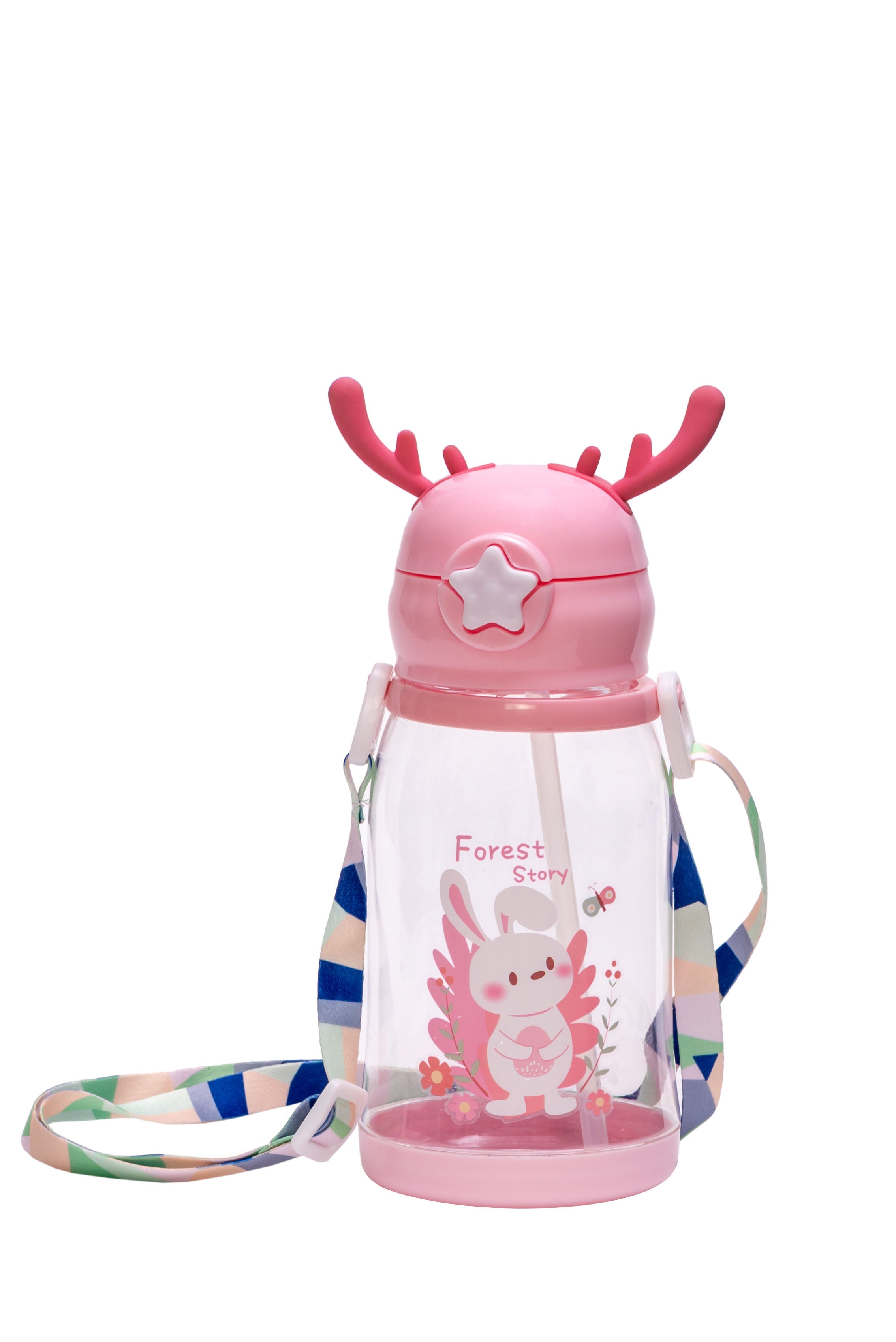 Adore Antillo Pop up Straw Sipper with Adjustable Strap 300ml - Pink