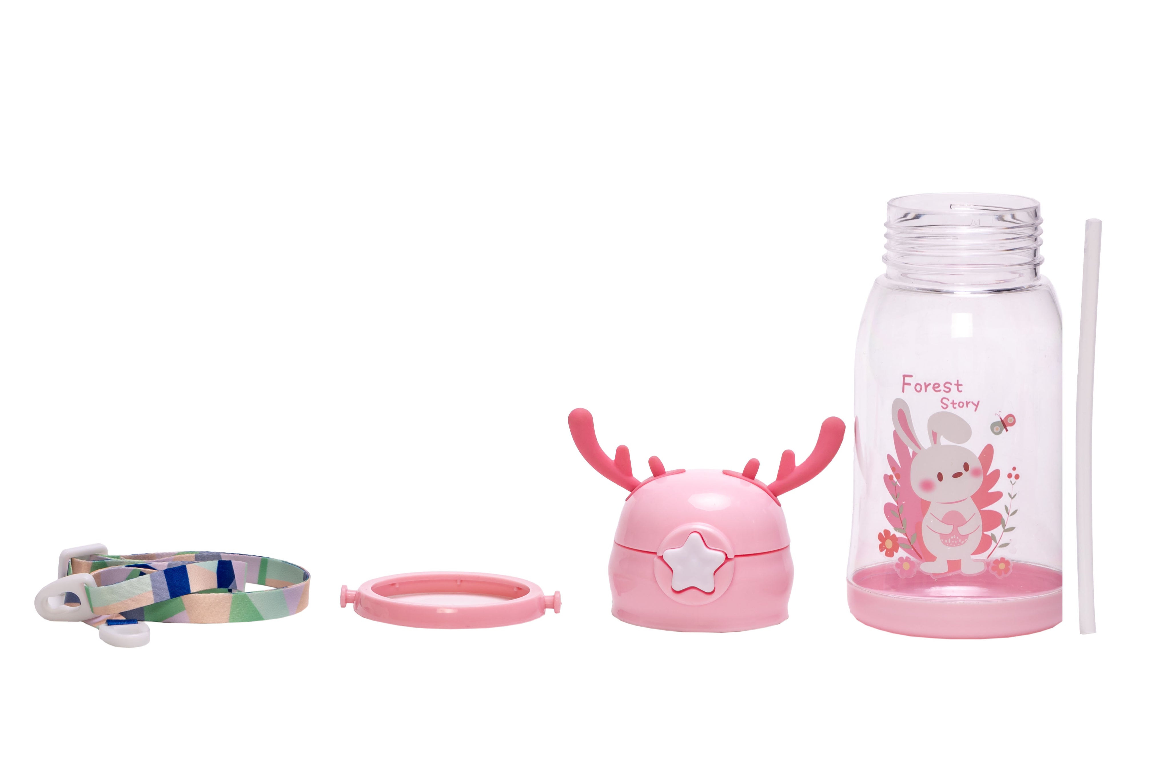 Adore Antillo Pop up Straw Sipper with Adjustable Strap 300ml - Pink