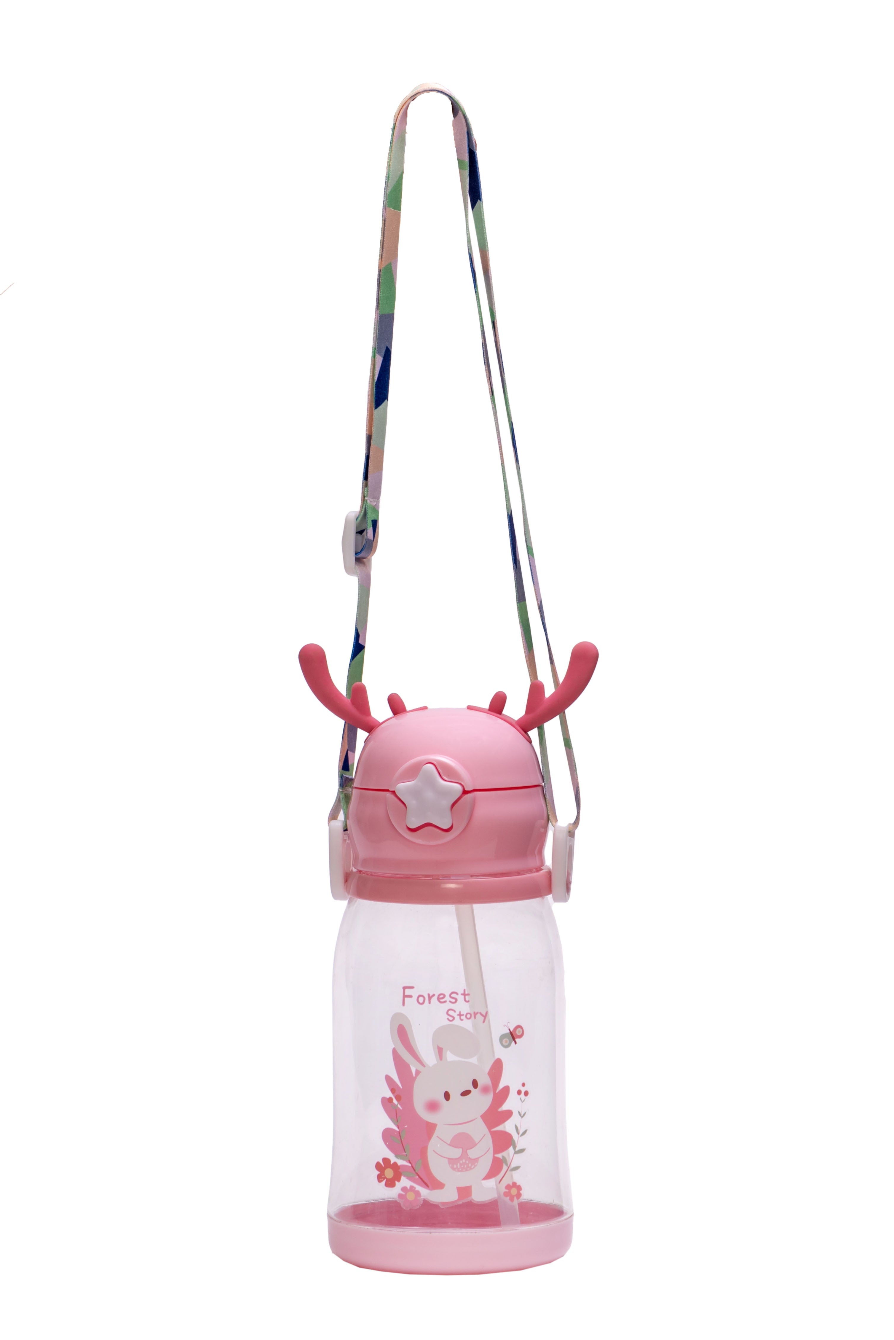 Adore Antillo Pop up Straw Sipper with Adjustable Strap 300ml - Pink