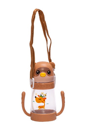 Adore Bear Hug! The U Shaped Twin Handle Straw Sipper with Adjustable Strap - Brown