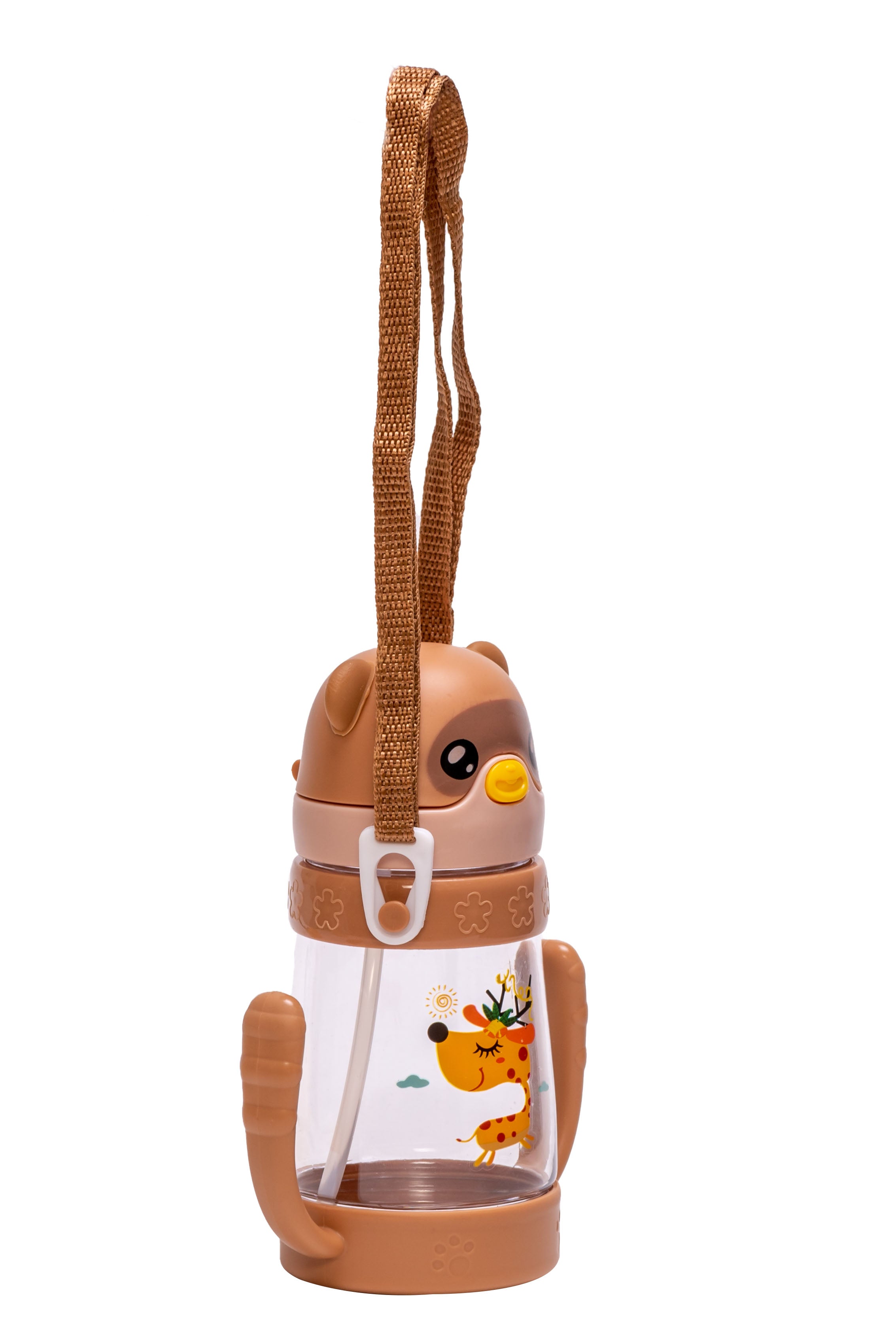 Adore Bear Hug! The U Shaped Twin Handle Straw Sipper with Adjustable Strap - Brown