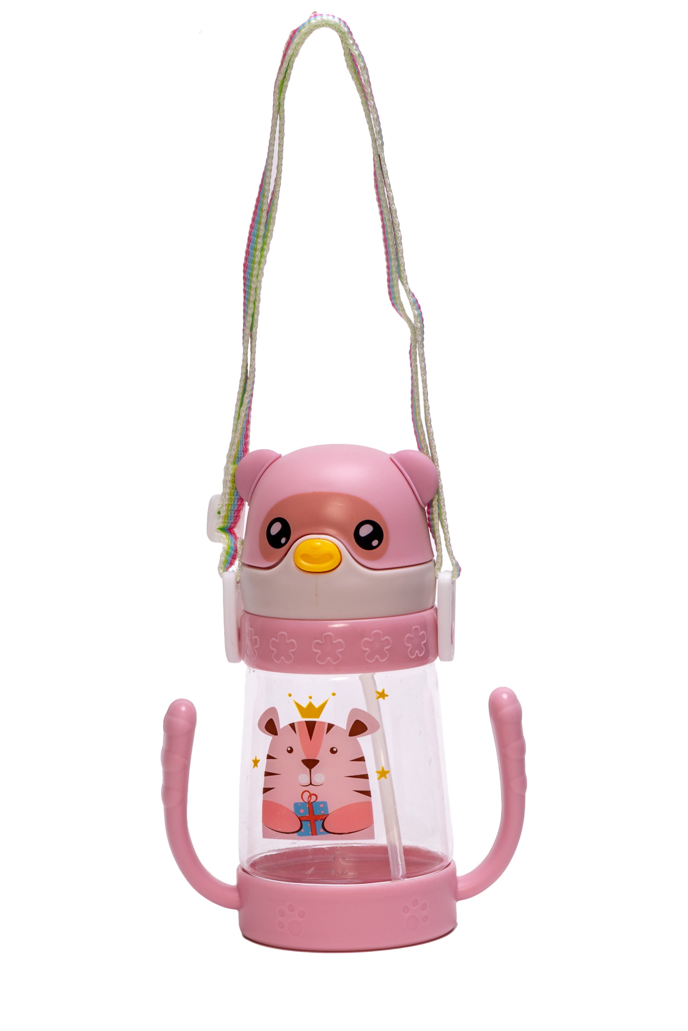 Adore Bear Hug! The U Shaped Twin Handle Straw Sipper with Adjustable Strap - Pink