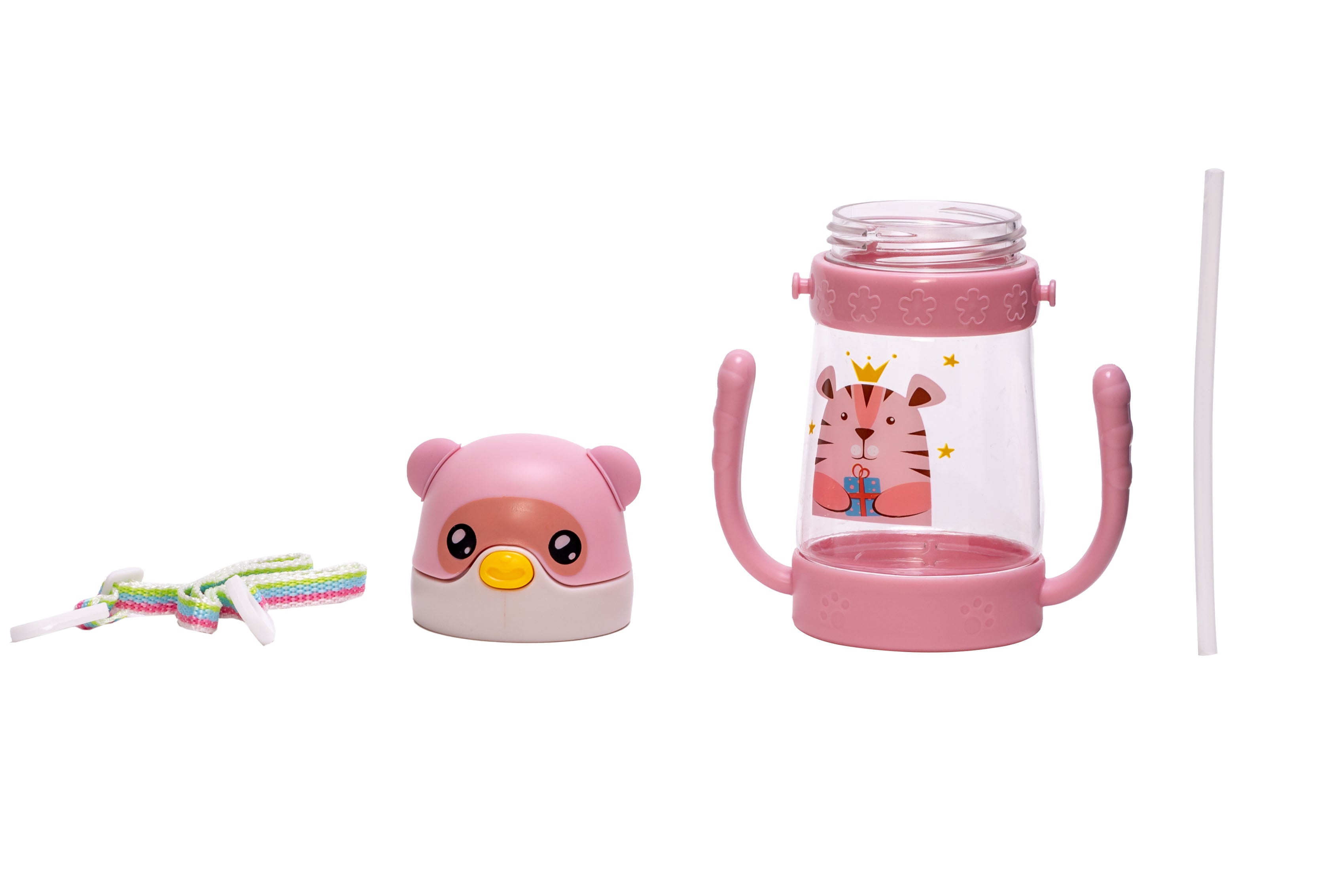 Adore Bear Hug! The U Shaped Twin Handle Straw Sipper with Adjustable Strap - Pink