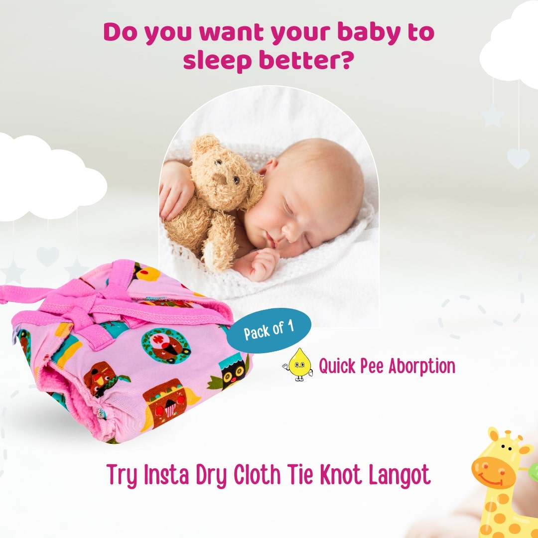 Adore Insta Dry Baby Cloth Tie Knot Langot- 0- 3 Months  Pink Animal S