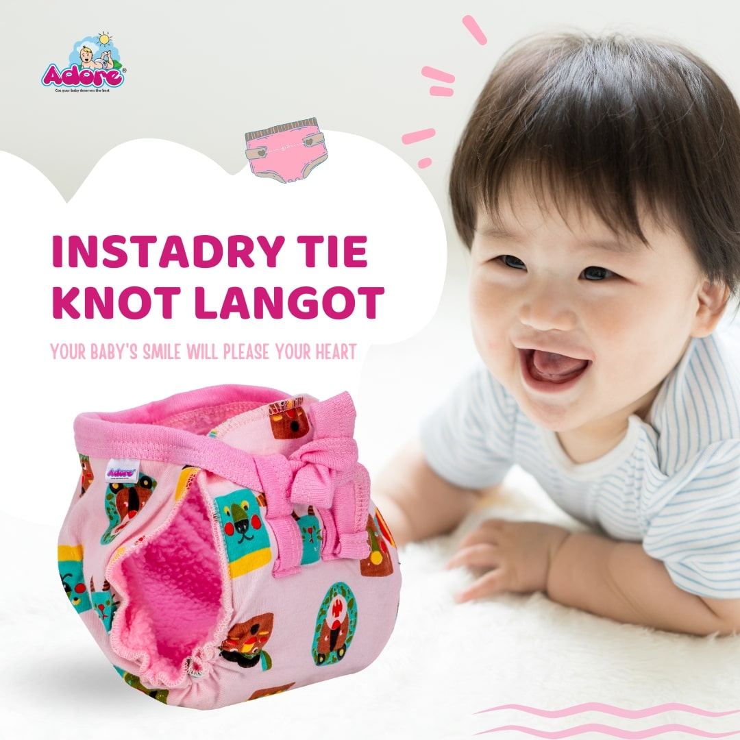 Adore Insta Dry Baby Cloth Tie Knot Langot- 0- 3 Months  Pink Animal S