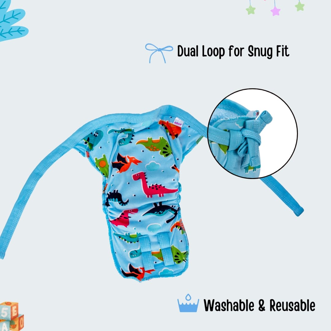 Adore Insta Dry Baby Cloth Tie Knot Langot- 0- 3 Months Blue Dino S