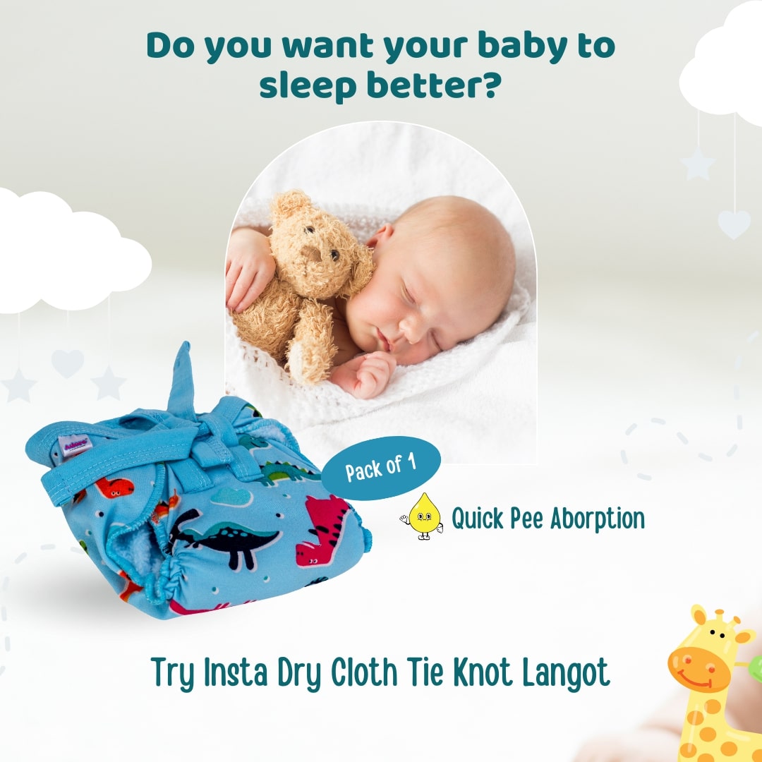 Adore Insta Dry Baby Cloth Tie Knot Langot- 0- 3 Months Blue Dino S