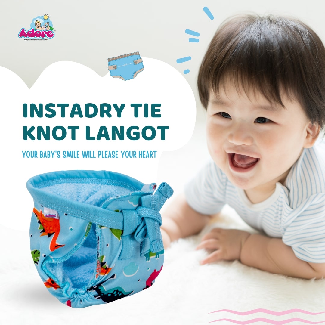 Adore Insta Dry Baby Cloth Tie Knot Langot- 4-8 Months Blue Dino M