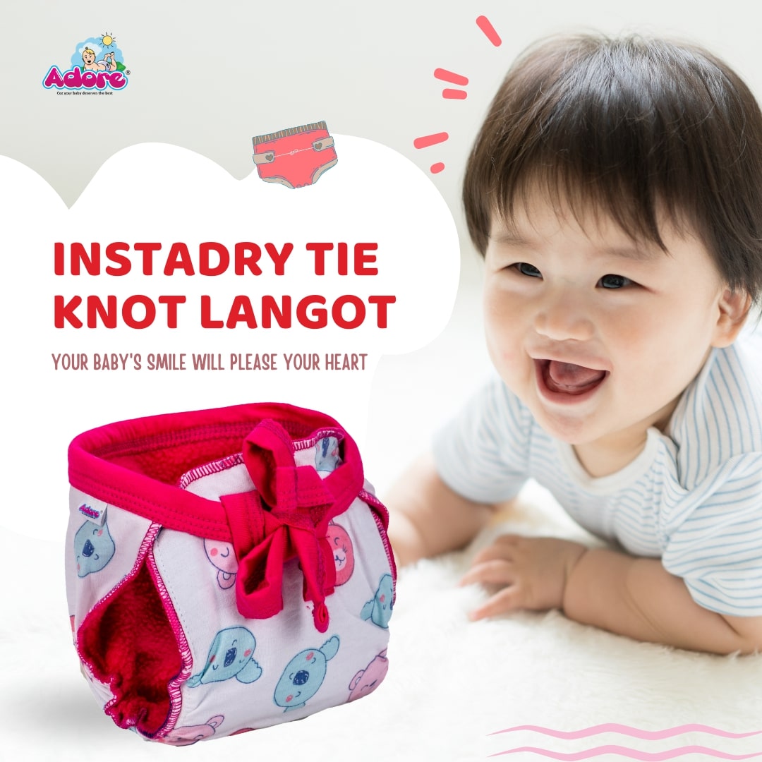 Adore Insta Dry Baby Cloth Tie Knot Langot- 4-8 Months White Teddy M