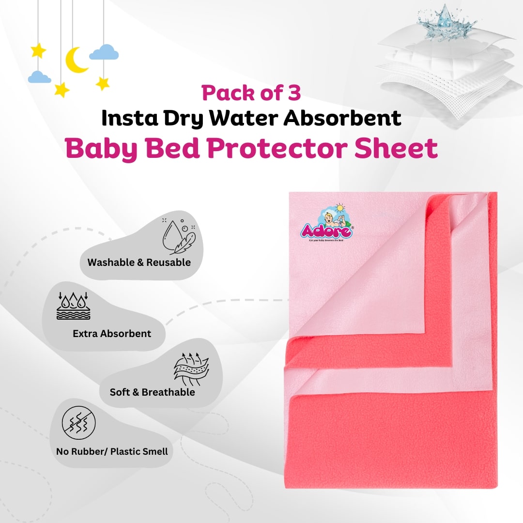 Adore Instadry Baby Bed Protector Combo-Pack of 3- Lilac, Pink & Rosemary