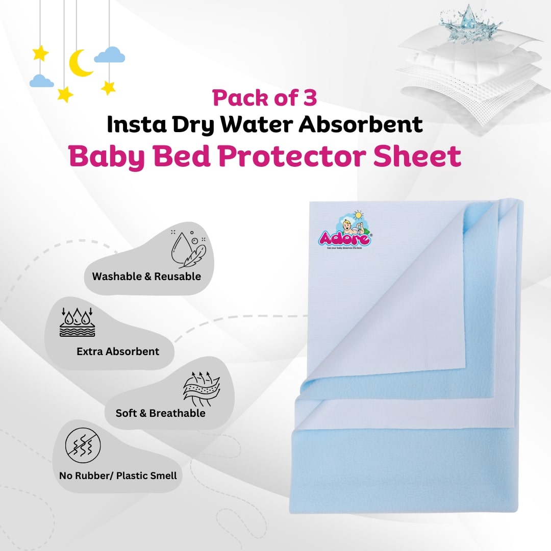 Adore Instadry Baby Bed Protector Combo-Pack of 3- SeaGreen, Sky Blue & Baby Pink