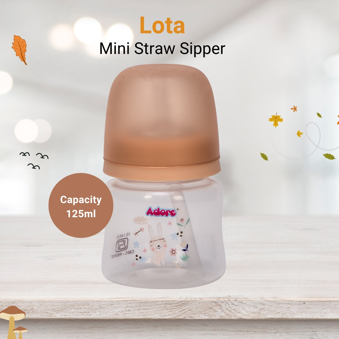 Adore Lota Widneck Straw Sipper- Spill Proof - 125ml- Brown
