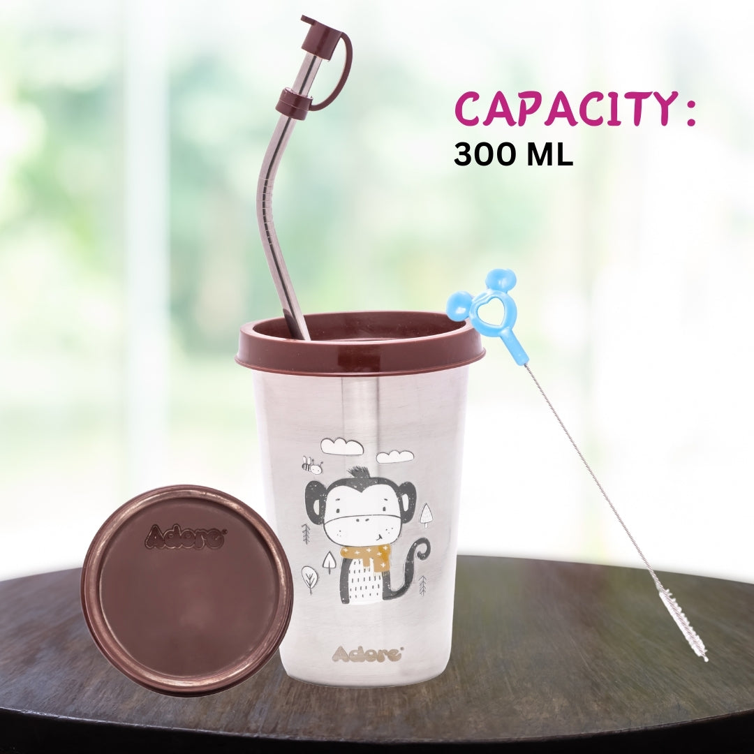 Adore  Bliss Printed Stainless Steel Tumbler - 300ml - Brown